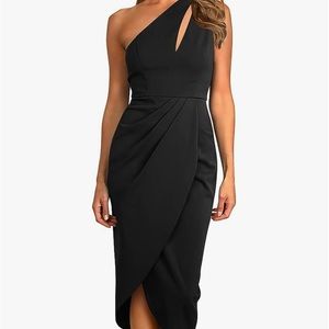 Women's One Shoulder Ruched Bodycon Cutout Slit Wrap Party Cocktail Midi Dress